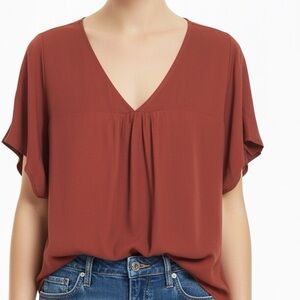 Madewell Rhyme Short Sleeve Flowy Blouse Top Shirt XS Burnt Orange Rust